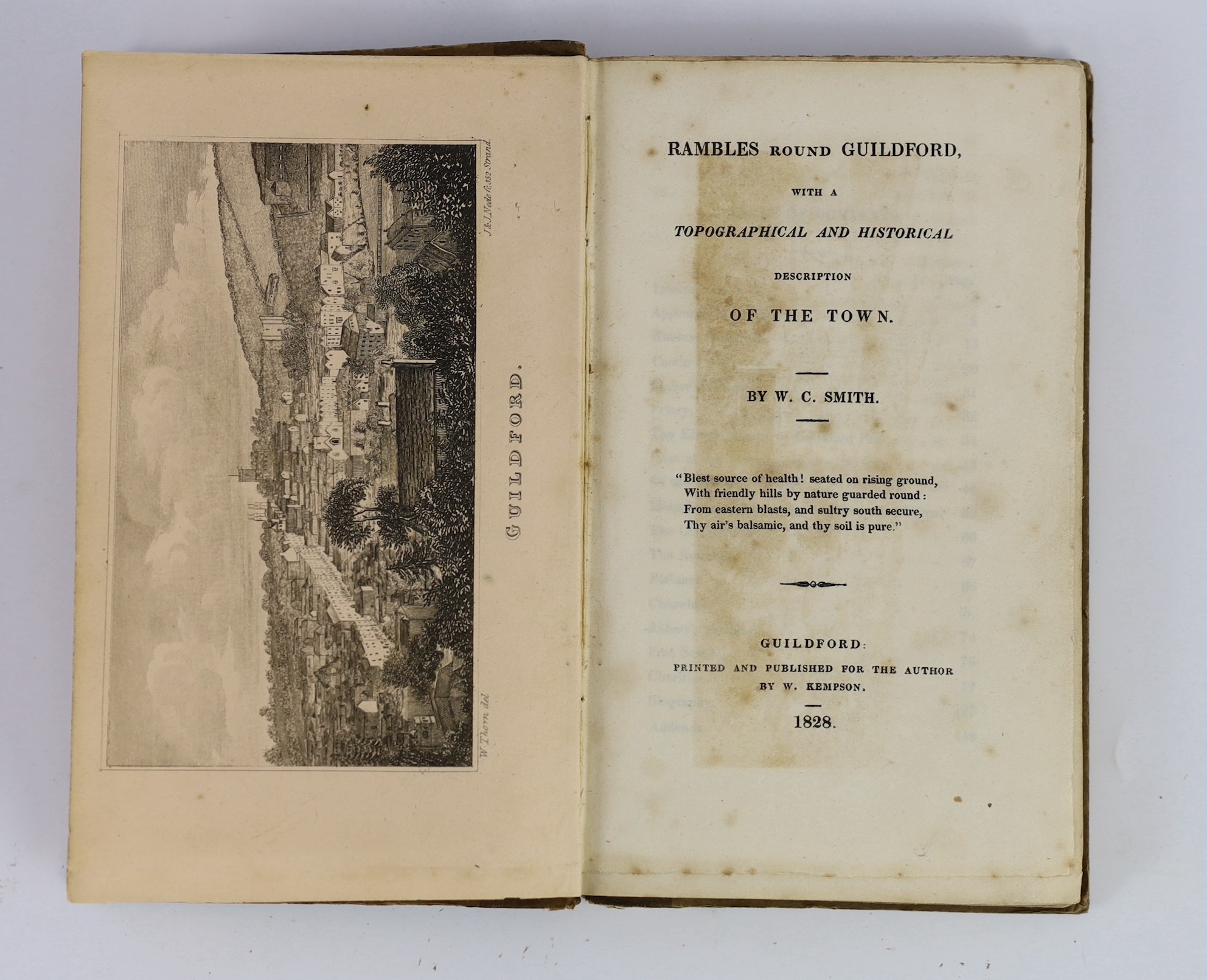 GUILDFORD: (Russell, John) - The History of Guildford, the County-Town of Surrey ... with some account of the country three miles round. 3 plates, text illus., half title: rebound half morocco and marbled boards. Guildfo